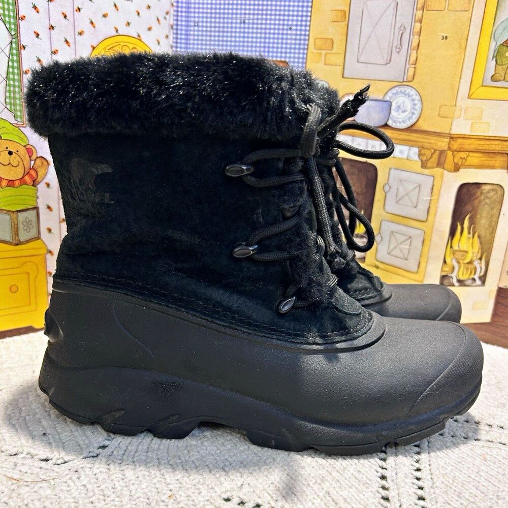 Sorel Snow Angel Boots Women Size 6 Black Suede Waterproof WinterSnow NL3482-010